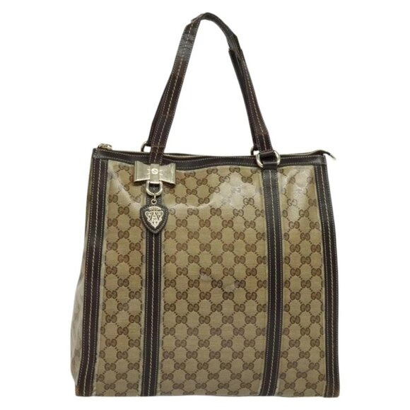 Gucci Handbags - GUCCI GG Crystal Tote Bag Coated Canvas Beige Gold 181491 Auth bs25998